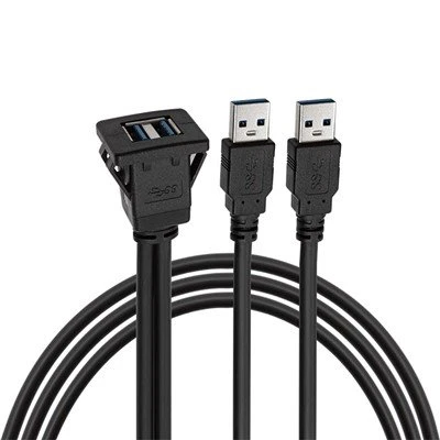 Porta dupla quadrada USB 3.0 Cabo de extensão de montagem embutida em painel com fivela